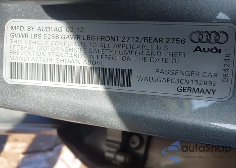 2012 Audi A6 3.0 Premium z USA, uszkodzony, nr VIN WAUJGAFC3CN132892